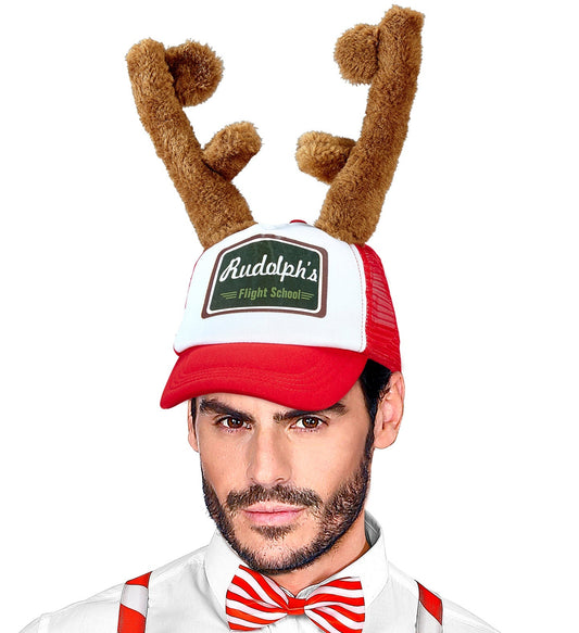 Weihnachtliche Baseballmütze mit 3D-Rentiergeweihen und Glöckchen aus Baumwolltwill.