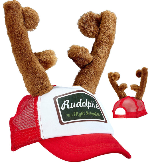 Rote Baumwoll-Baseballkappe mit 3D-Hirschgeweih und Glocken für Kinder zu Weihnachten.