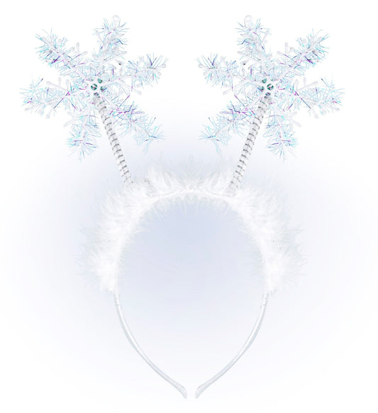 Silberne Schneeflocken auf einem flexiblen Haarreif für festliche Anlässe.