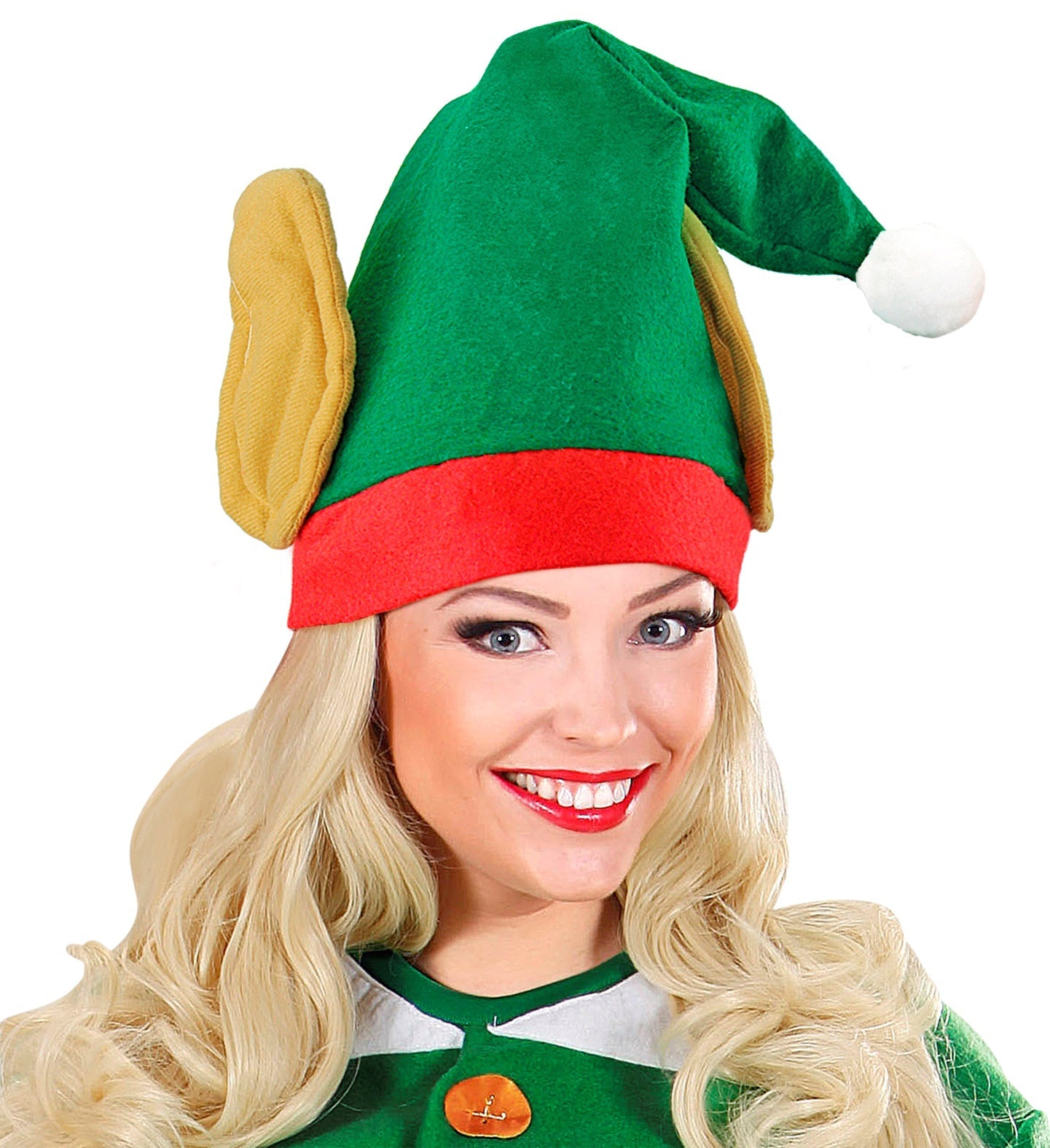 Widmann Weihnachtsmütze mit Ohren – Festliche Elfenmütze Rot Weiß Fleece - Fasnacht24.ch