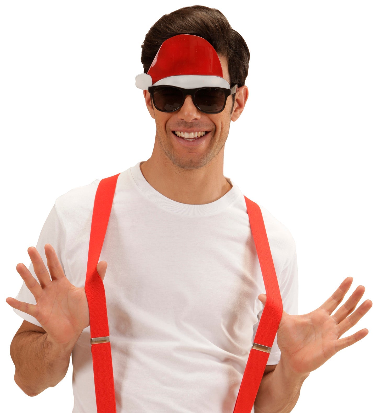 Weihnachtsmannbrille mit Hut, glitzernd, aus Kunststoff und Filz, für festliche Anlässe.