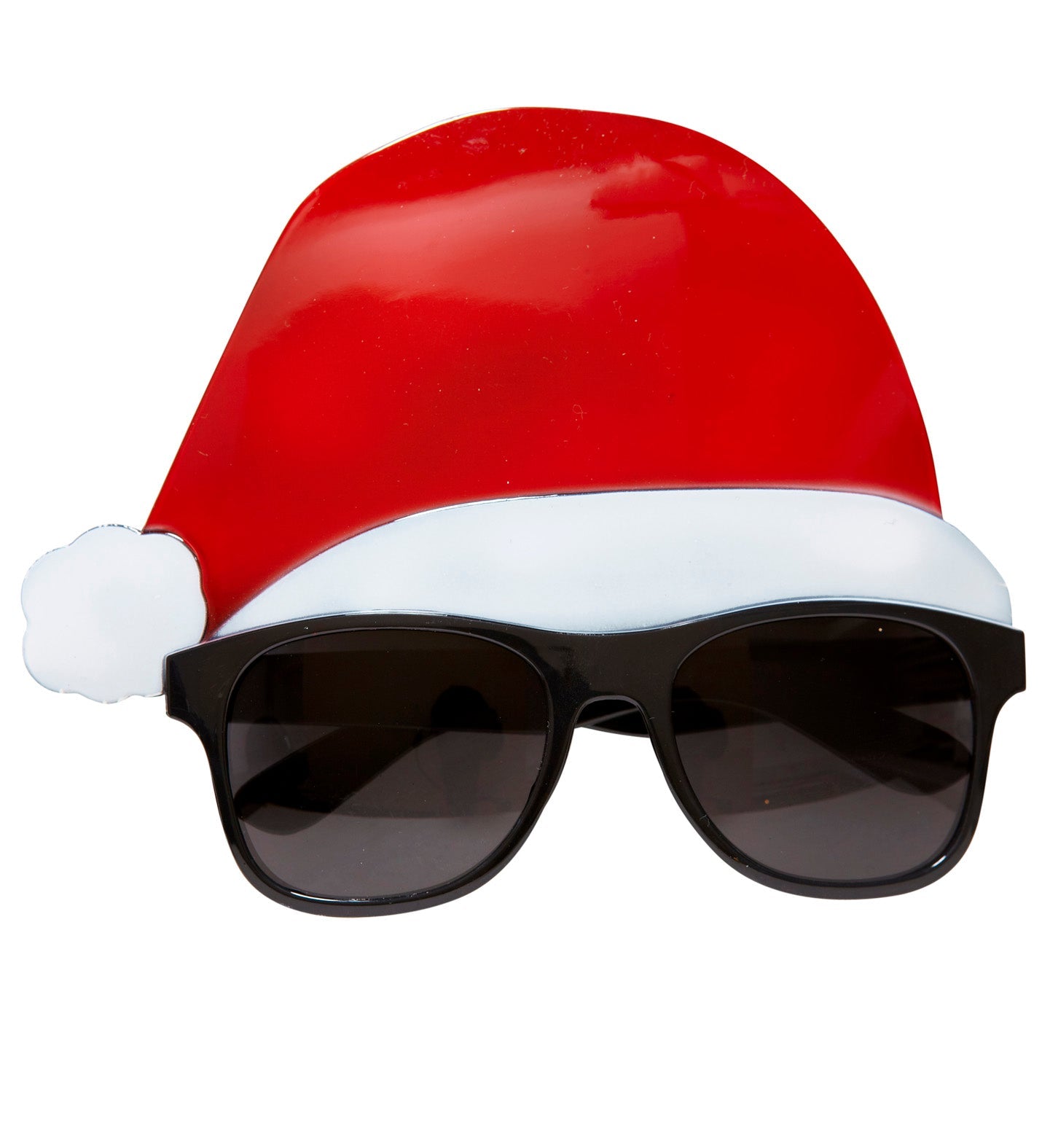 Weihnachtsmann Brille mit Hut, roter Filzhut und glitzerndem Schriftzug auf leichtem Rahmen.