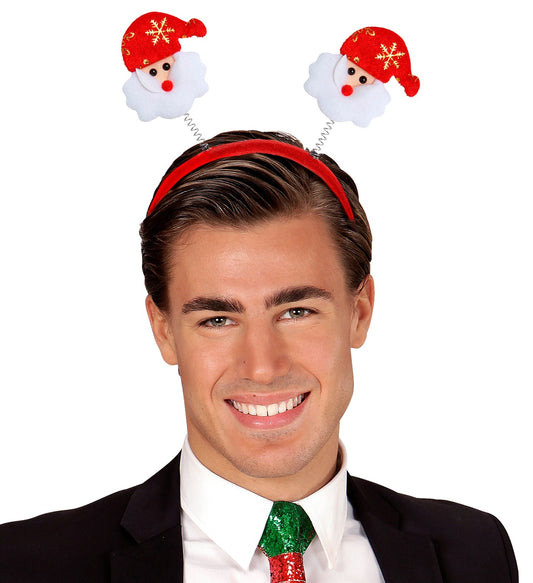 Widmann Weihnachtskopfbedeckung aus Samt mit zwei rosigen Weihnachtsmännern.