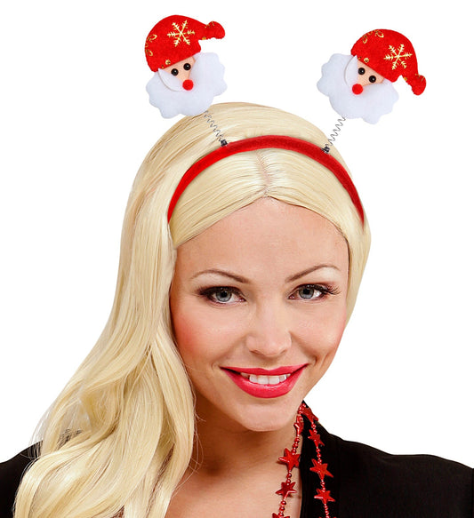 Widmann Weihnachts-Haarreif aus Samt mit zwei fröhlichen Weihnachtsmännern.