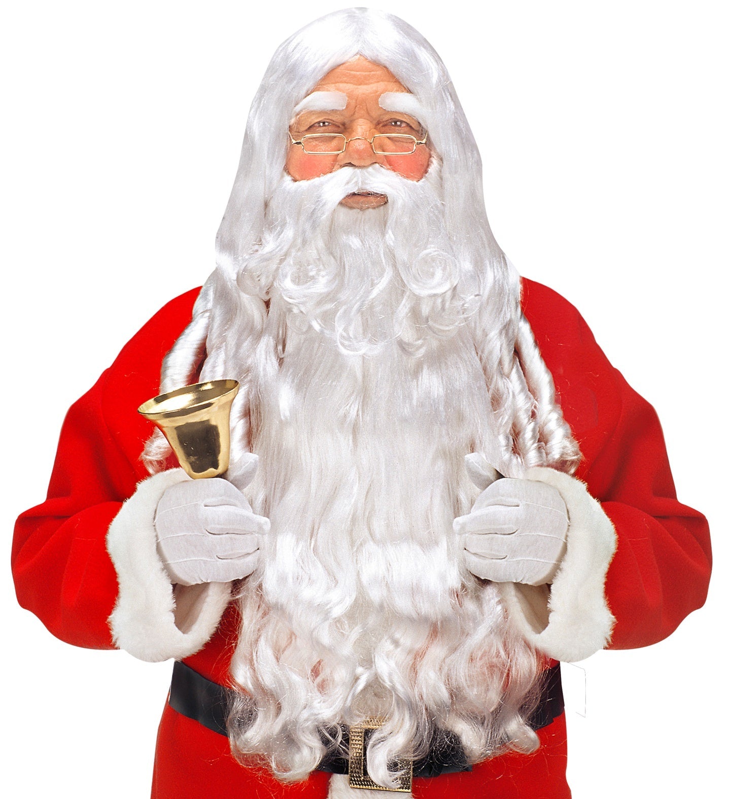 Grau-weiße Weihnachtsmann-Perücke mit Bart und Augenbrauen aus Kunsthaar für Herren