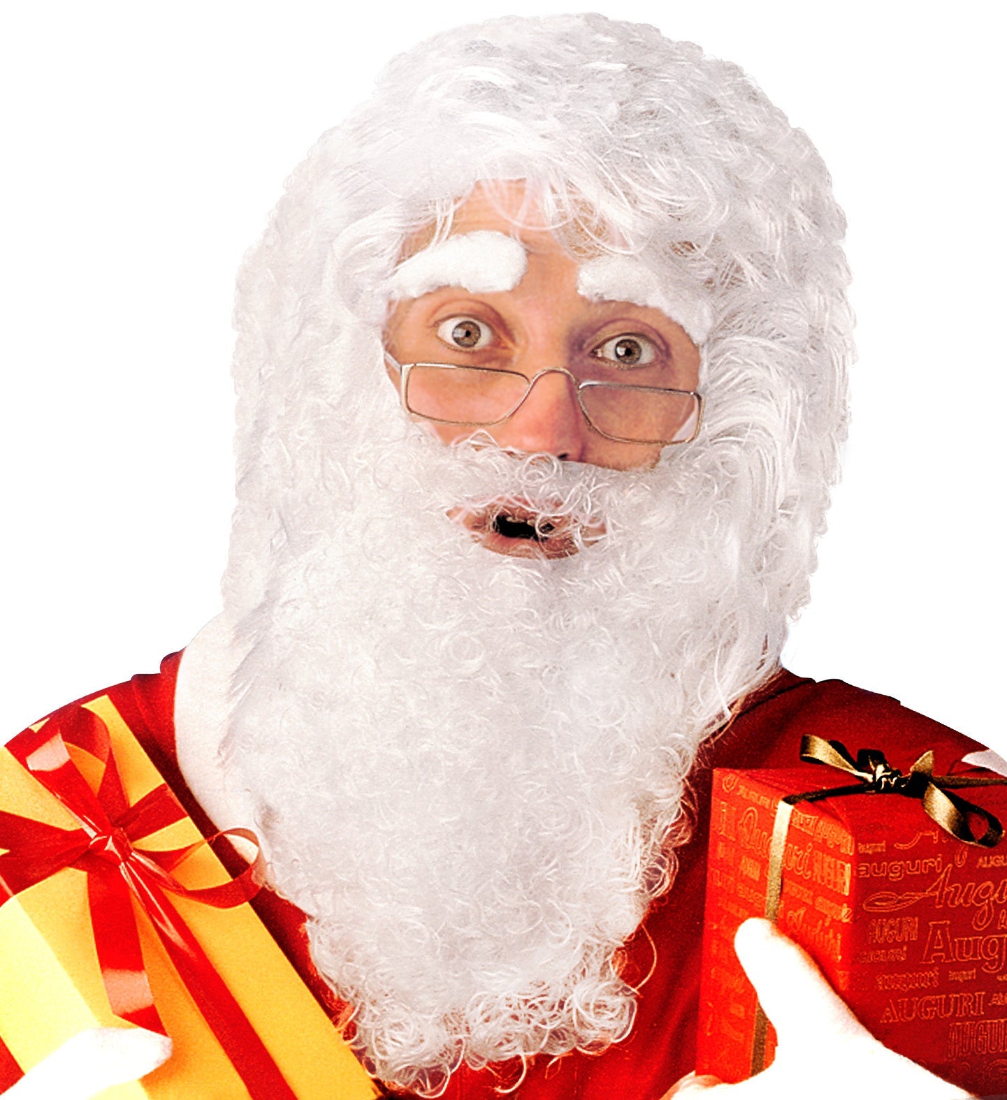 Weißes Weihnachtsmann-Perücken-Set mit Bart, Schnurrbart und Augenbrauen aus Kunsthaar