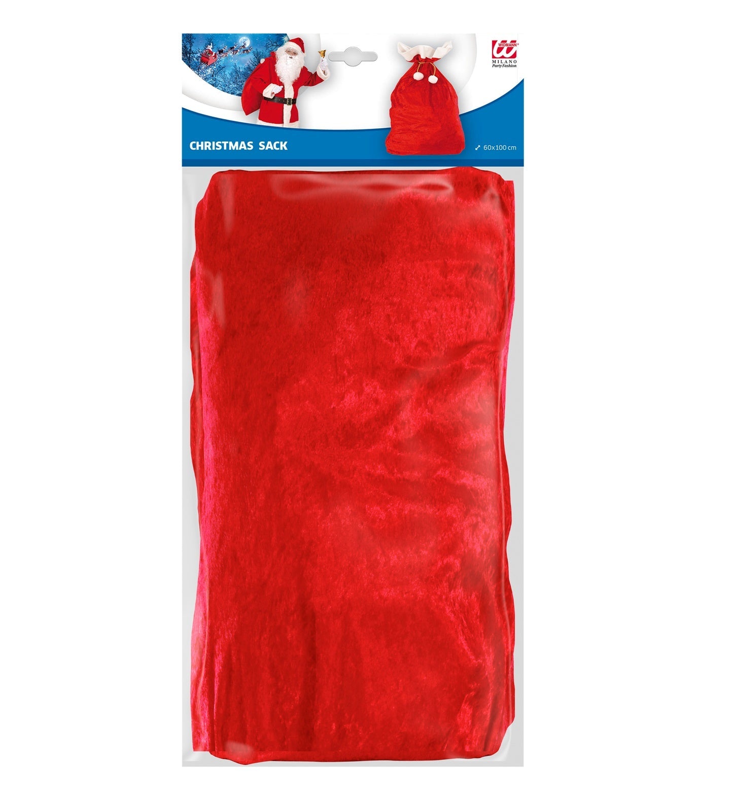 Roter Samt-Weihnachtsgeschenkesack von Widmann, 60x100 cm, mit Kordelzug.