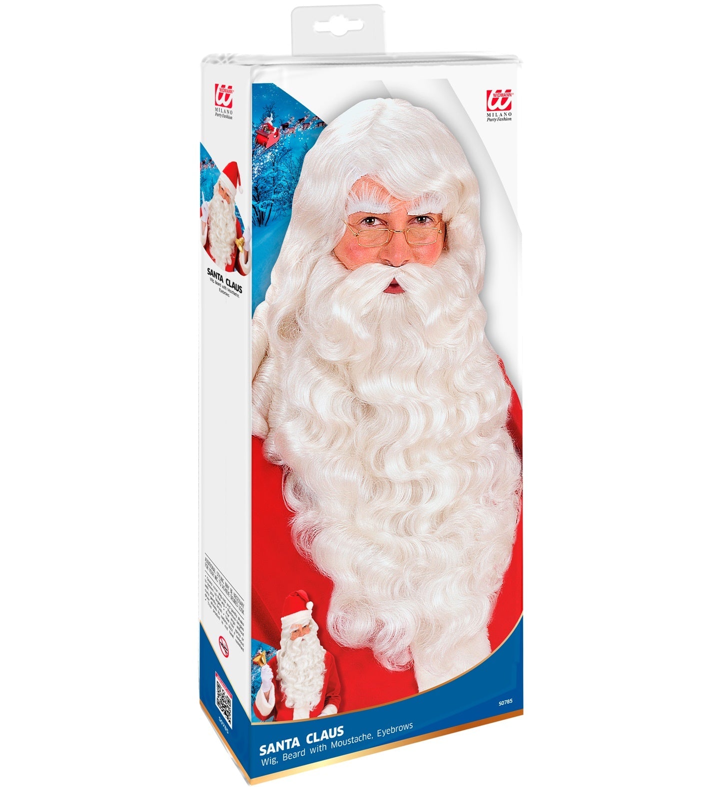 Weiße Weihnachtsmannperücke mit Bart und Augenbrauen in klassischem Stil.