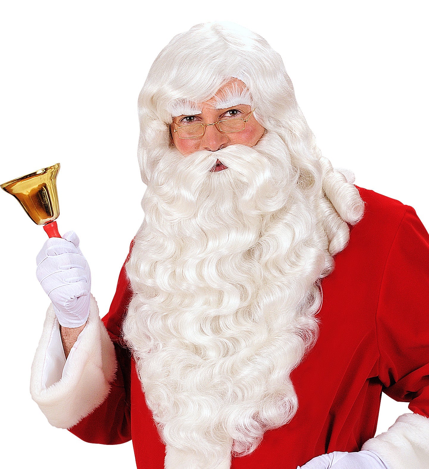 Weiße Weihnachtsmannperücke mit Bart und Augenbrauen, ideal für festliche Anlässe.