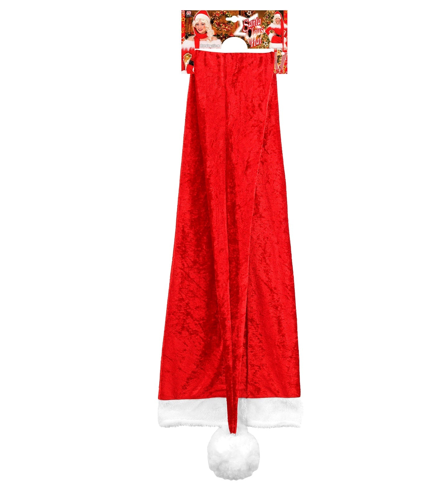 Widmann Extra Langer Samt Weihnachtsmütze – 150cm Roter Samthut - Fasnacht24.ch