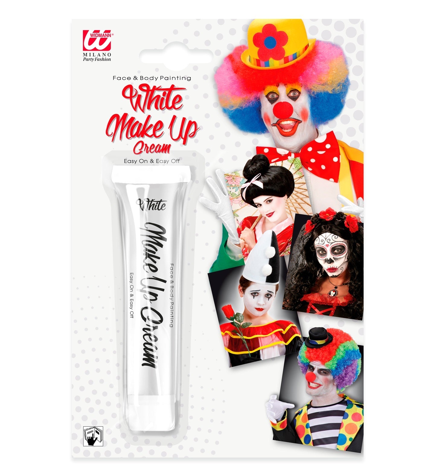 Weiße Creme-Makeup Tube mit 28ml, bereit zur Anwendung für Cosplay und Clown-Make-up.