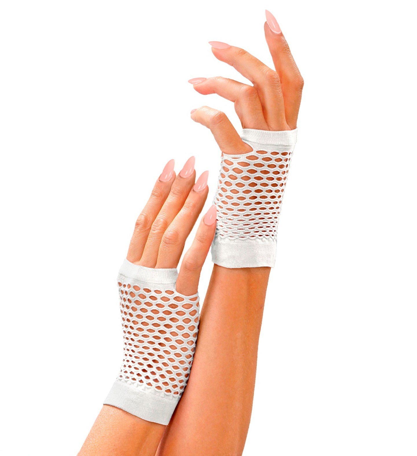Weiße fingerlose Netz-Handschuhe aus atmungsaktivem Nylon mit kurzem Design und elastischem Bund