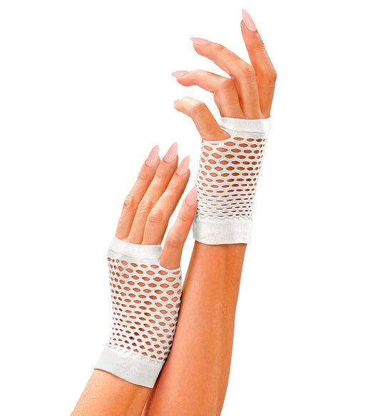 Weiße fingerlose Netz-Handschuhe aus atmungsaktivem Nylon mit kurzem Design und elastischem Bund