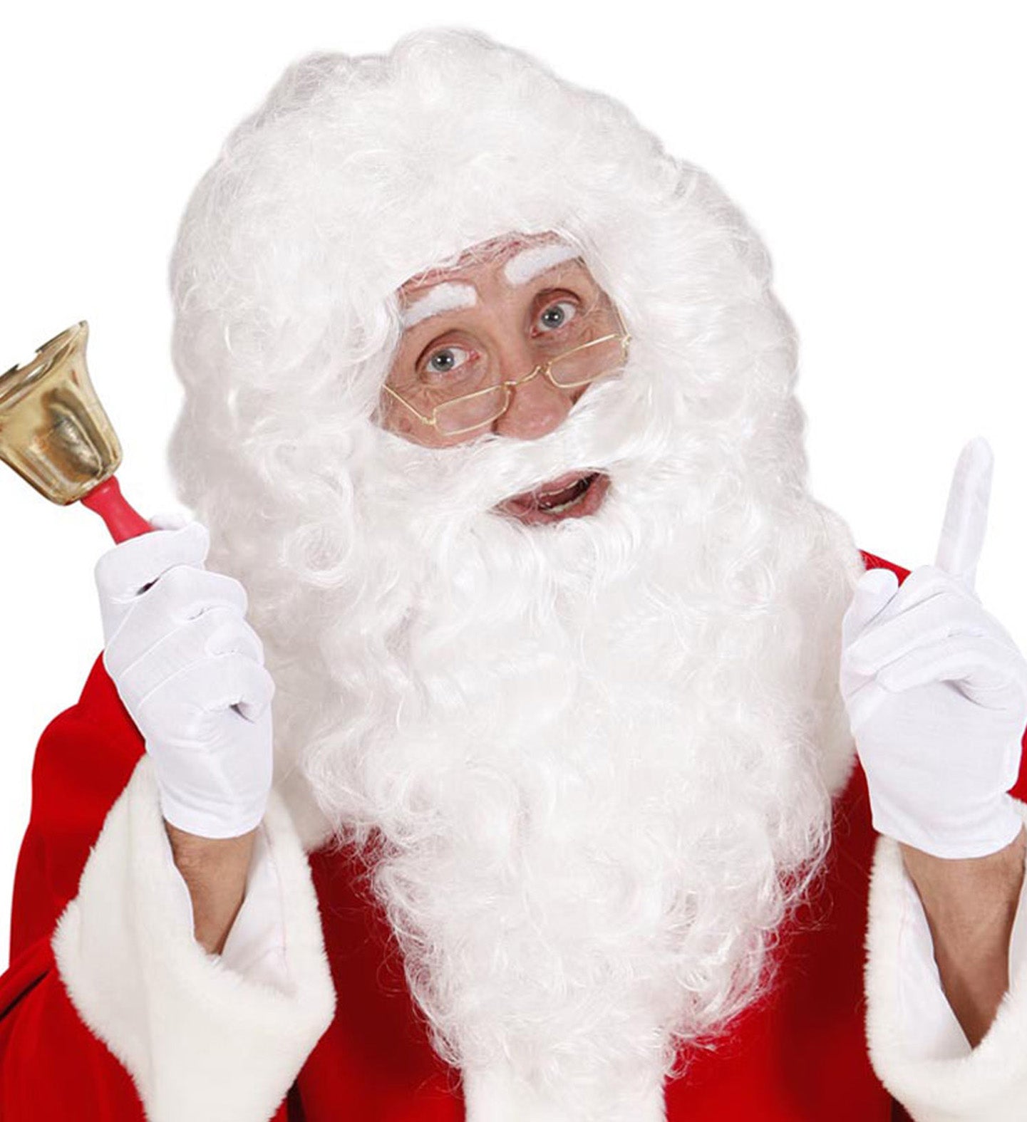 Weißes Weihnachtsmann-Perücken- und Bart-Set aus Kunstfaser für Herren mit elastischem Innenband