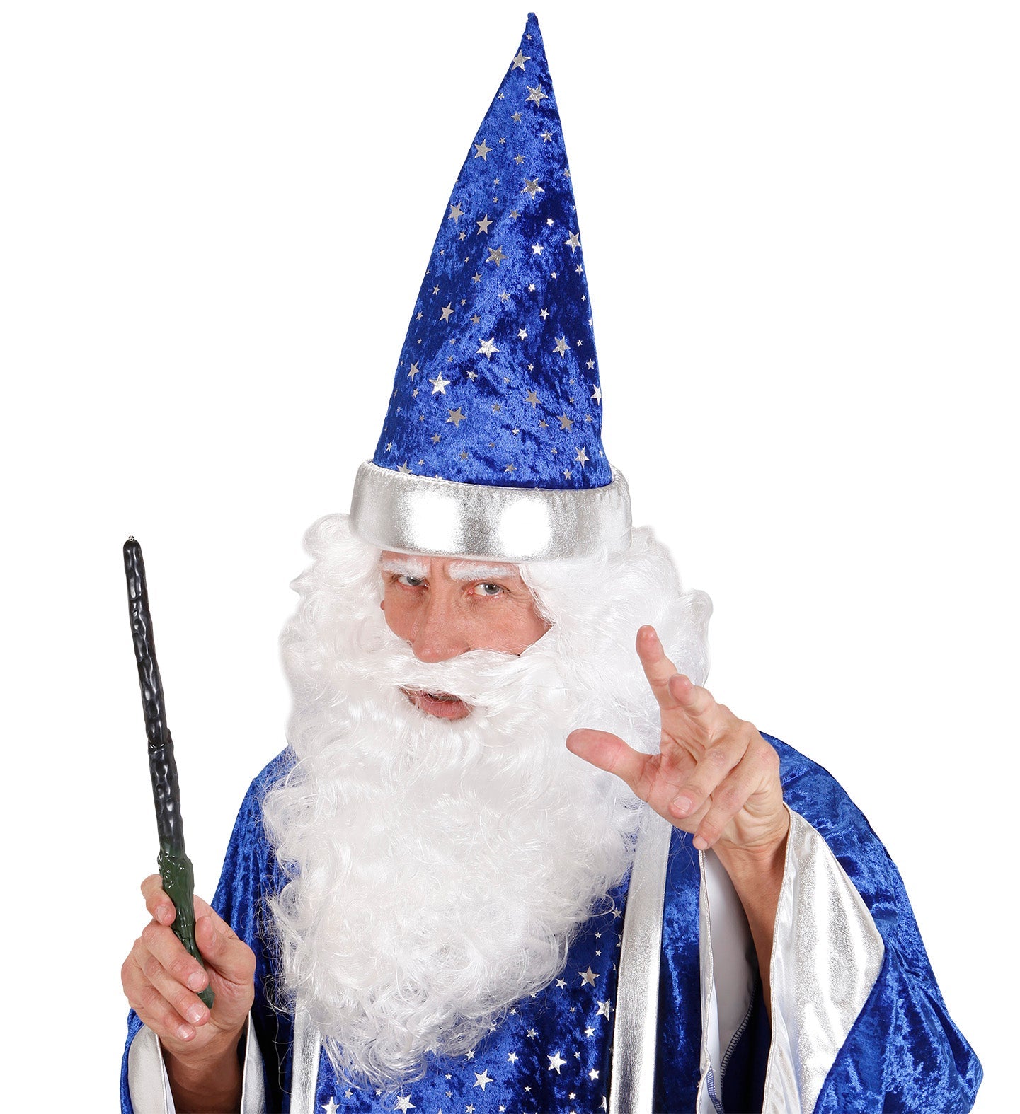 Weißes Weihnachtsmann-Perücken- und Bartset aus Kunstfaser für Herren, 30 cm lang