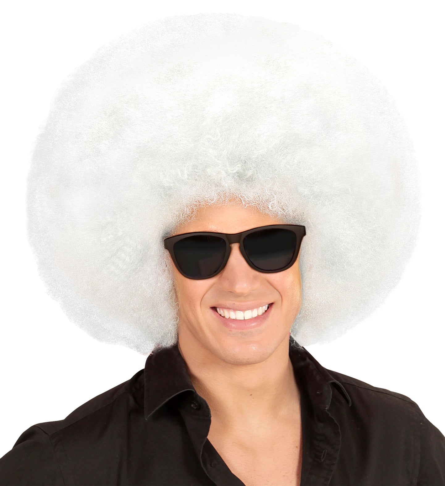 Weiße, voluminöse Afro-Perücke mit leichtem Design für festliche Anlässe.