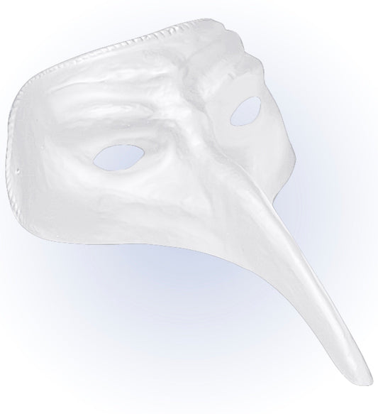 Weiße bemalbare Pestdoktor-Halbmaske mit Schnabel aus Kunststoff.