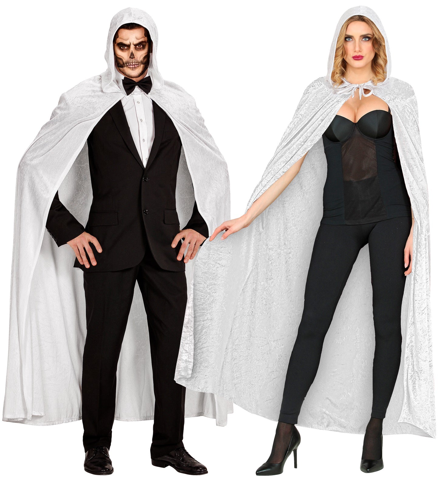 Widmann Weißer Samt Kapuzenumhang – 150 cm Länge - Fasnacht24.ch