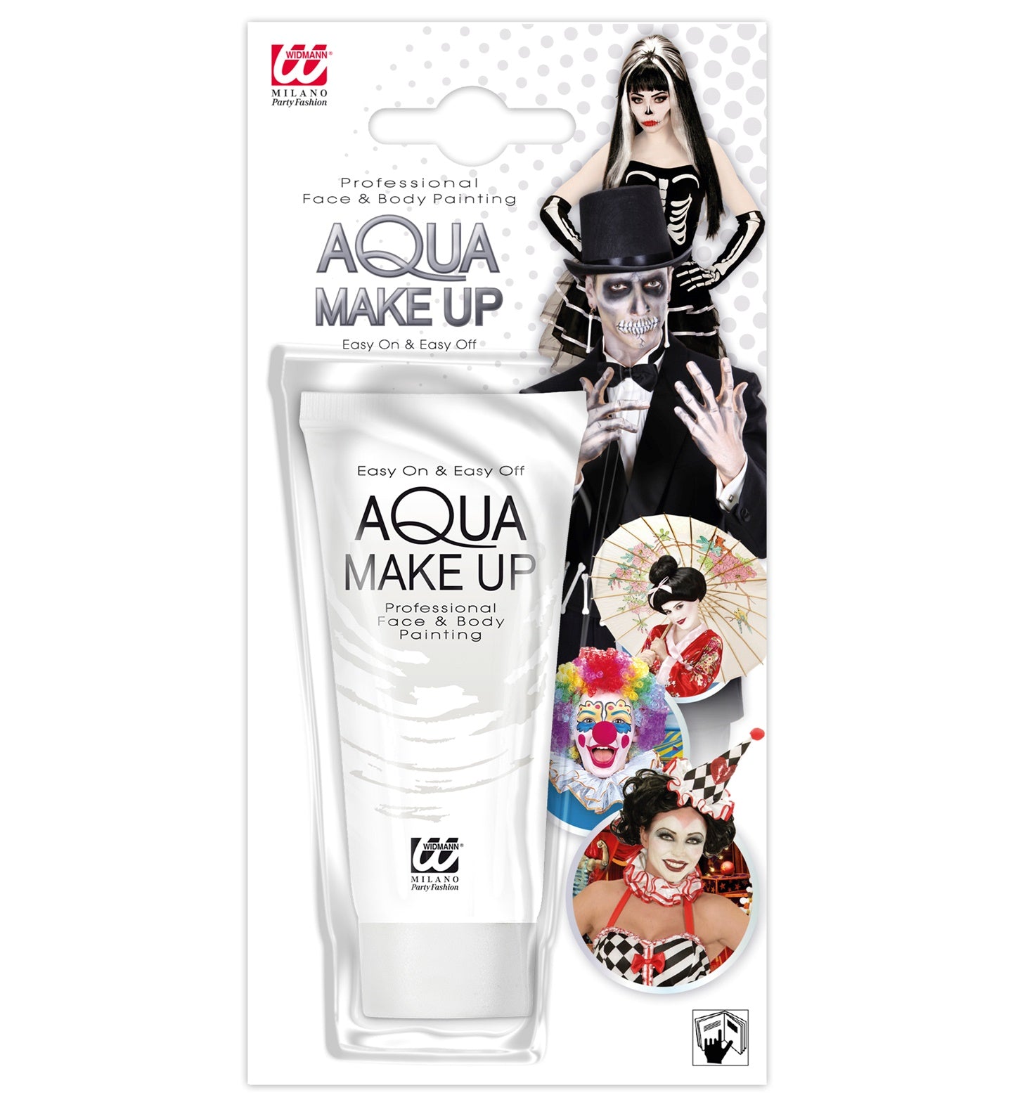Weißes Aqua Make-up in einem 30 ml Tube, cremige Textur für gleichmäßige Abdeckung.