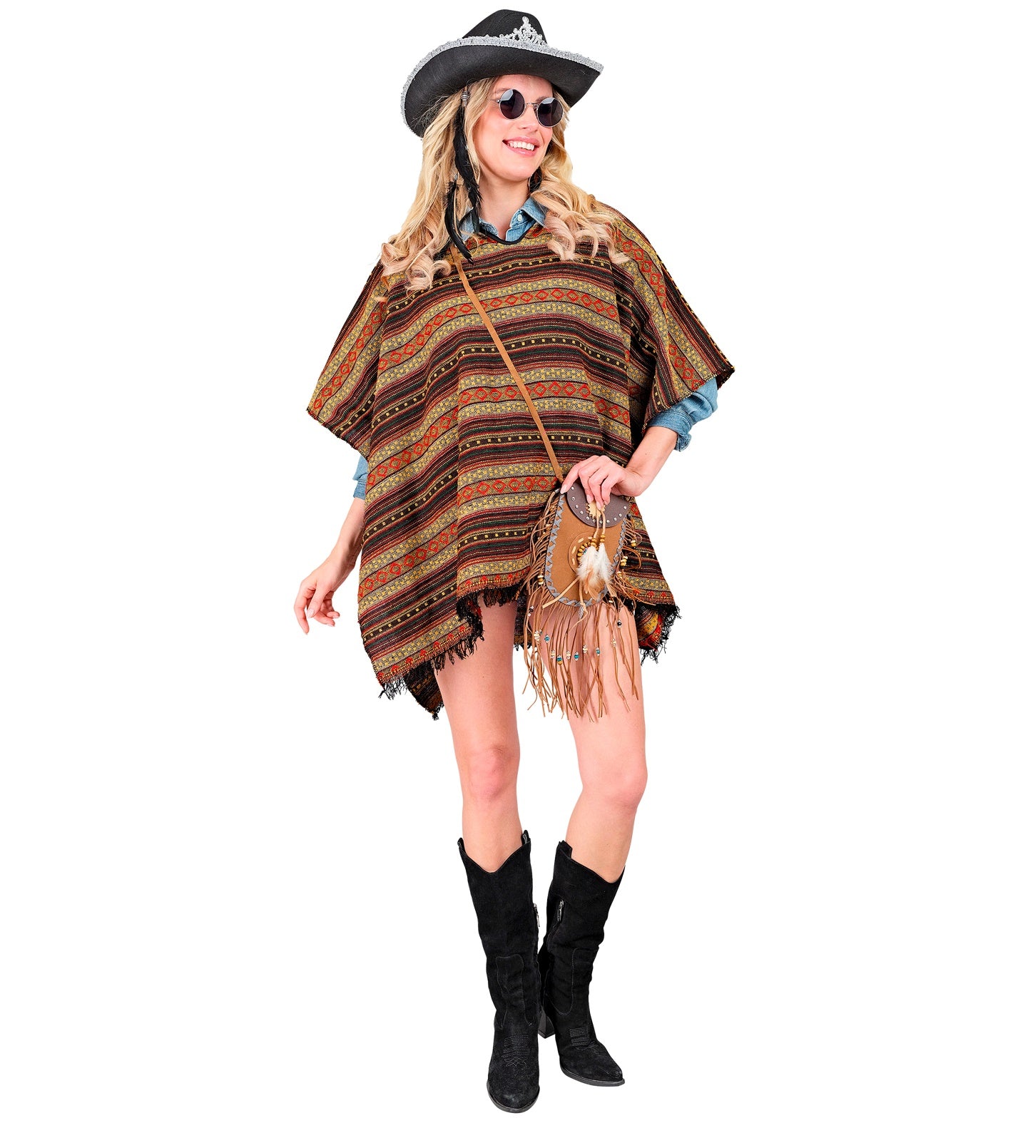 Widmann Wendeponcho – Unisex Reversibel Poncho Braun Western Stil - Fasnacht24.ch
