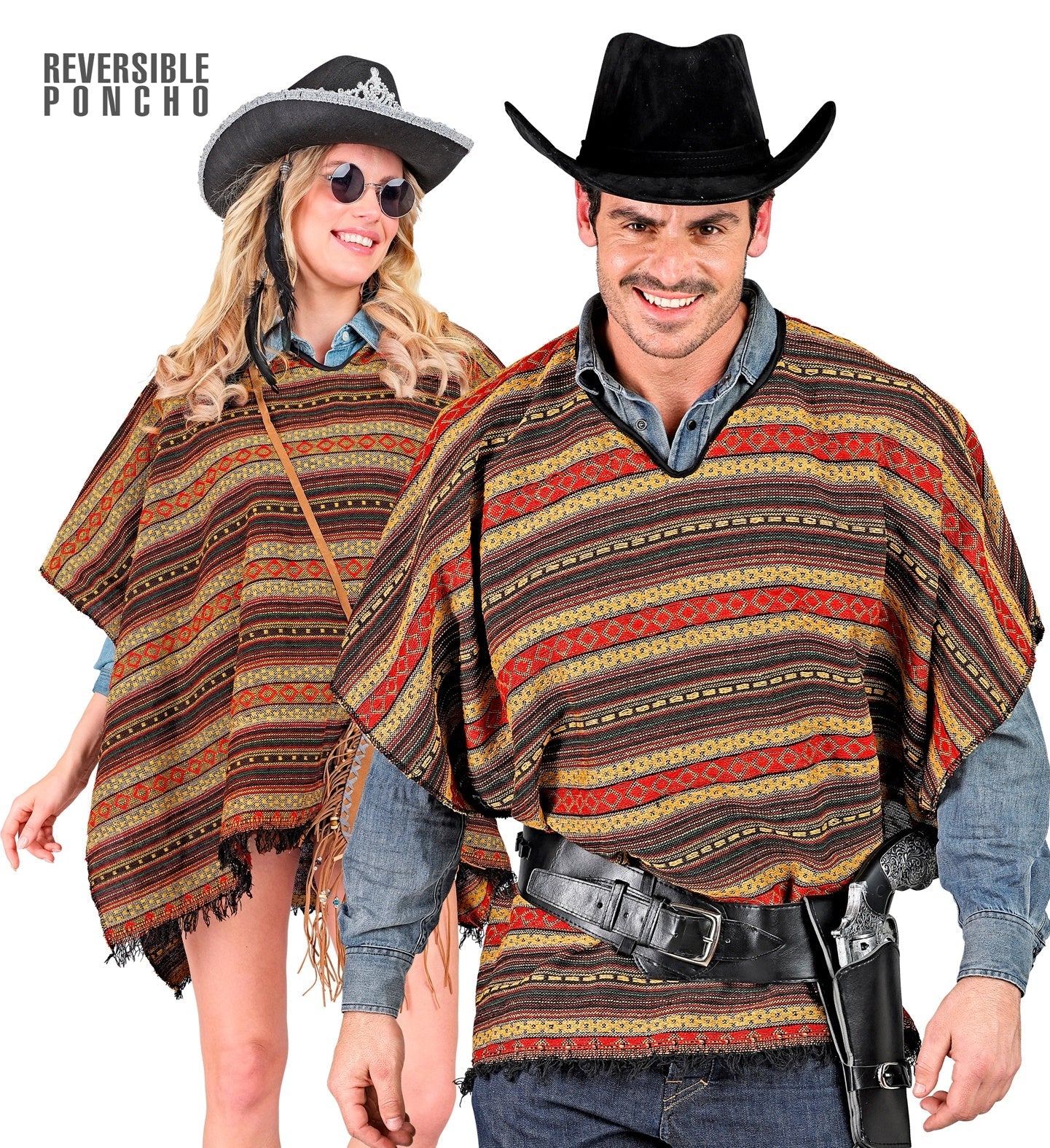 Widmann Wendeponcho – Unisex Reversibel Poncho Braun Western Stil - Fasnacht24.ch