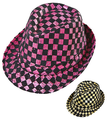 "SCHACHBRETTMUSTER PAILLETTEN FEDORA" in 2 Farben sortiert