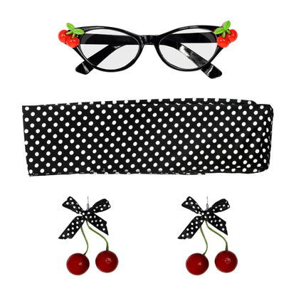 "50's CHERRY SET" (Brille, Ohrringe, Halstuch)