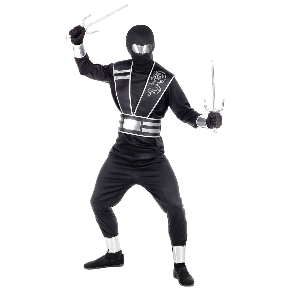 "SPIEGELNINJA" (Oberteil, Hose, Rüstung mit Gürtel, Armschoner, Beinschoner, Handschuhe, Maske)