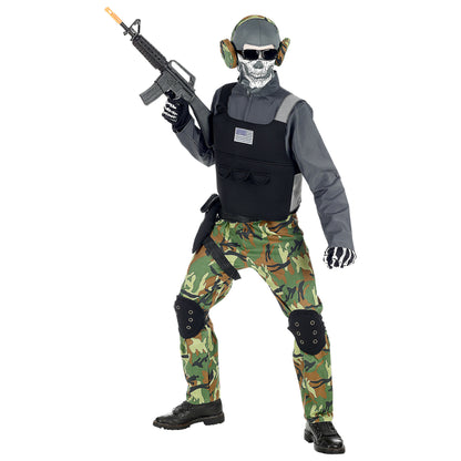 "SKELETTSOLDAT" (Overall, Weste, Knieschoner, Gürtel, Holster, Maske, Brille, Kopfhörer)