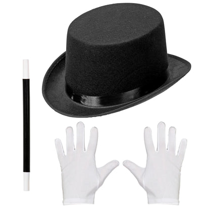 Zaubererset für Kinder mit Zylinder, Handschuhen und Zauberstab – Fasnacht & Mottoparty