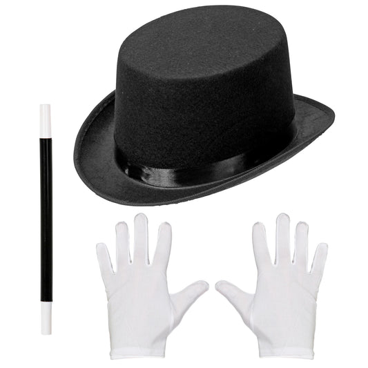 Zaubererset für Kinder mit Zylinder, Handschuhen und Zauberstab – Fasnacht & Mottoparty