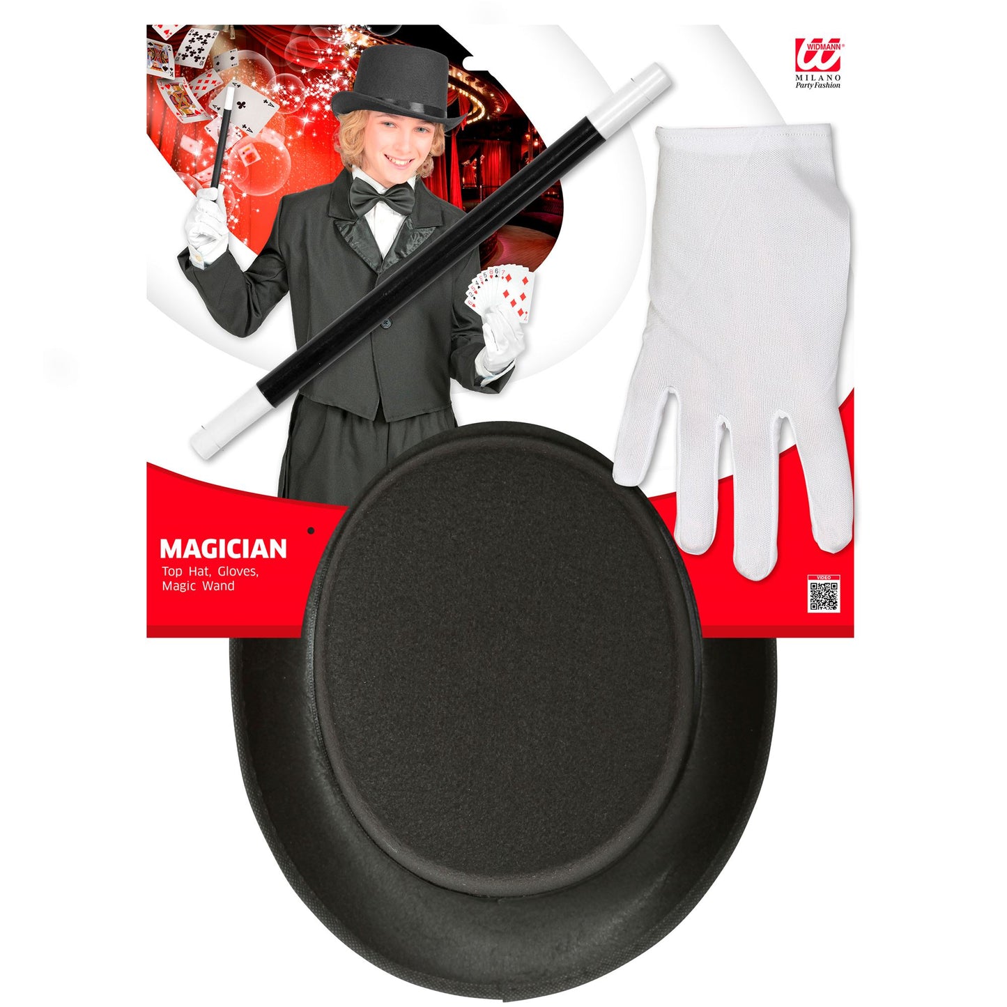 Zaubererset für Kinder mit Zylinder, Handschuhen und Zauberstab – Fasnacht & Mottoparty