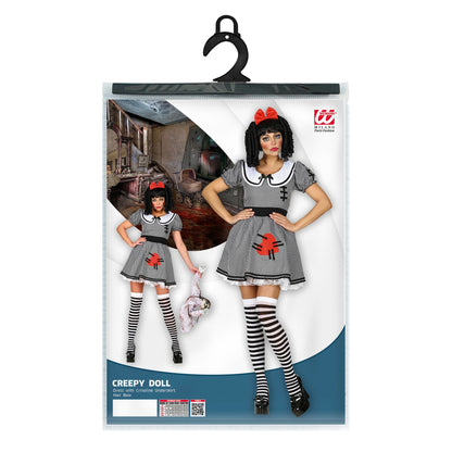 Widmann Horror-Puppe Kostüm mit Kleid, Reifunterrock und Haarschleife – Verpackung