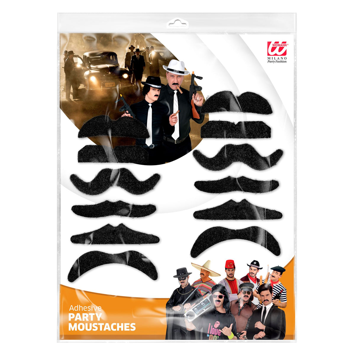 "Set von 12 SCHWARZEN PARTY-BÄRTEN" 6 Modelle sortiert