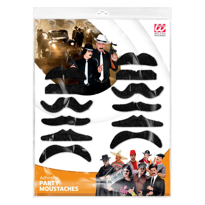 "Set von 12 SCHWARZEN PARTY-BÄRTEN" 6 Modelle sortiert