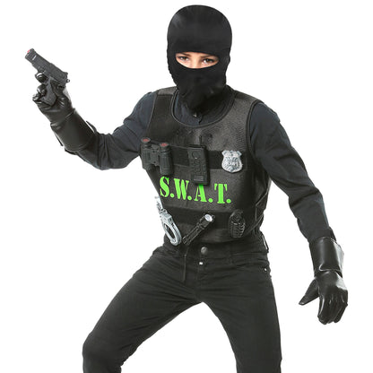 "S.W.A.T." (Kugelsichere Weste, Maske, Abzeichen, Pistole, Handschellen, Funkgerät, Taschenlampe, Handgranate, Fernglas)