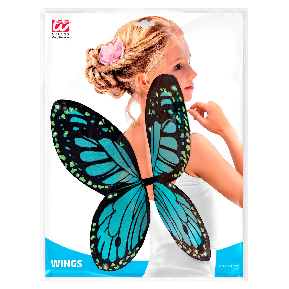 "SCHMETTERLINGSFLÜGEL IN SCHWARZ-BLAU" Kindergröße 66x38 cm
