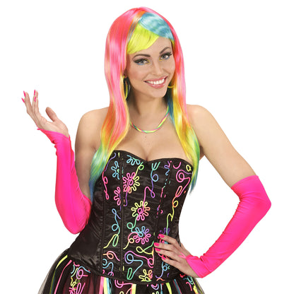 "NEON PINKE FINGERLOSE SATINHANDSCHUHE"