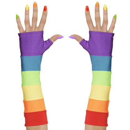 "FINGERLOSE SATINHANDSCHUHE IN REGENBOGENFARBE - 33 cm"