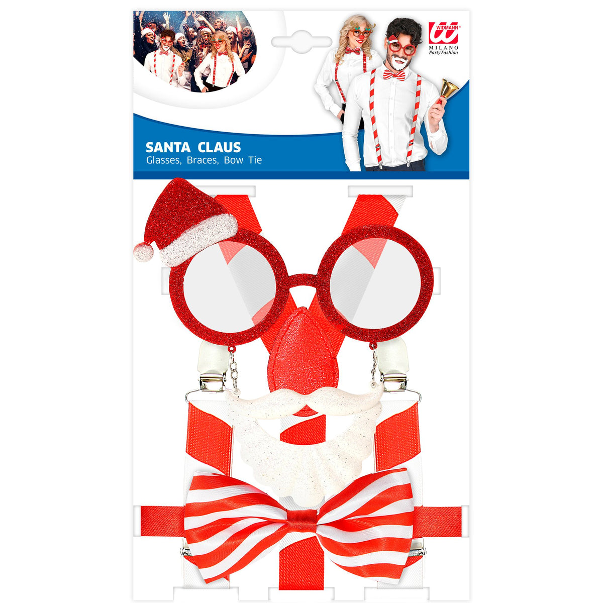 Widmann Weihnachtsmann-Set mit Brille Hosenträgern und Fliege – Detailansicht