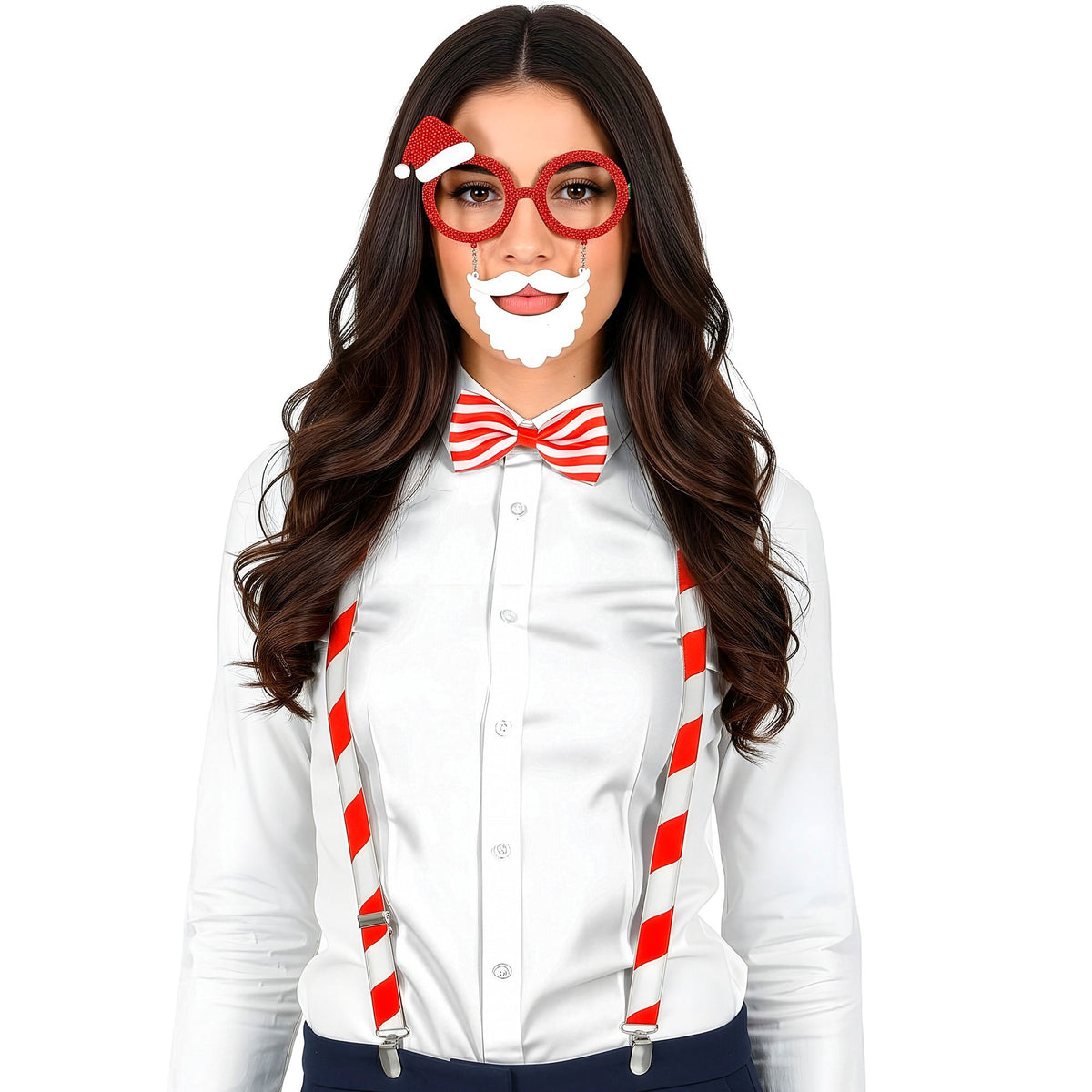 Widmann Weihnachtsmann-Set mit Brille Hosenträgern und Fliege – Rückansicht