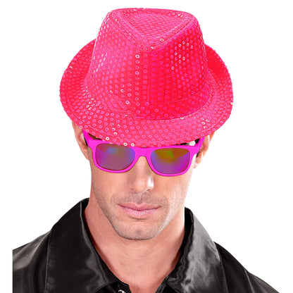 "NEON PINKER FEDORA MIT PAILLETTEN"
