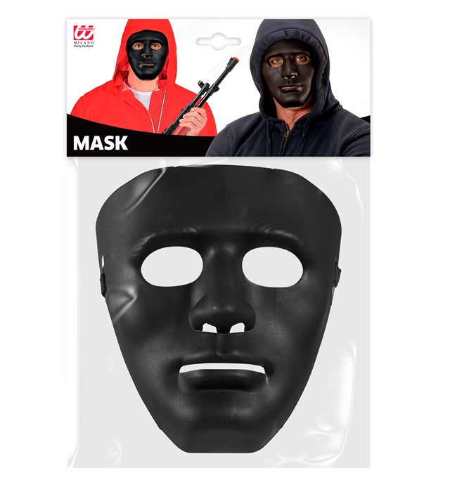 Widmann schwarze Anonymous-Maske aus Hart-PVC für Erwachsene – Detailansicht