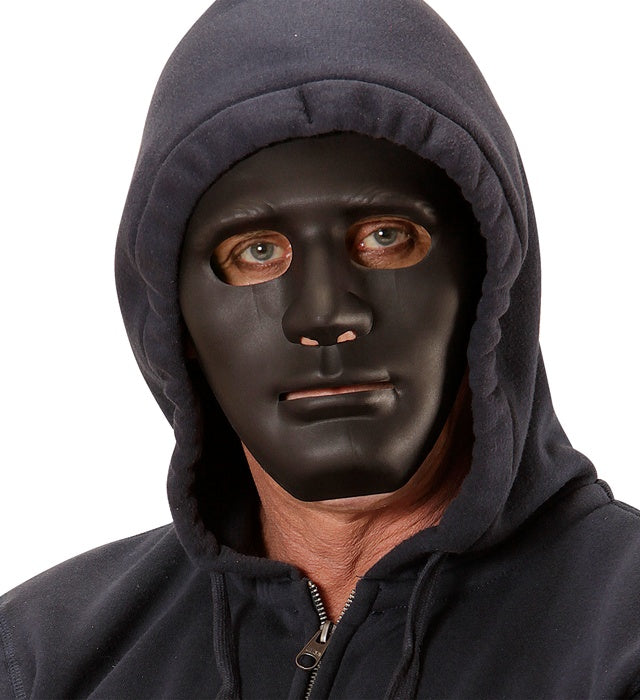 Widmann schwarze Anonymous-Maske aus Hart-PVC für Erwachsene – Seitenansicht