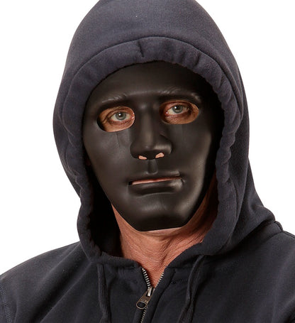 Widmann schwarze Anonymous-Maske aus Hart-PVC für Erwachsene – Seitenansicht