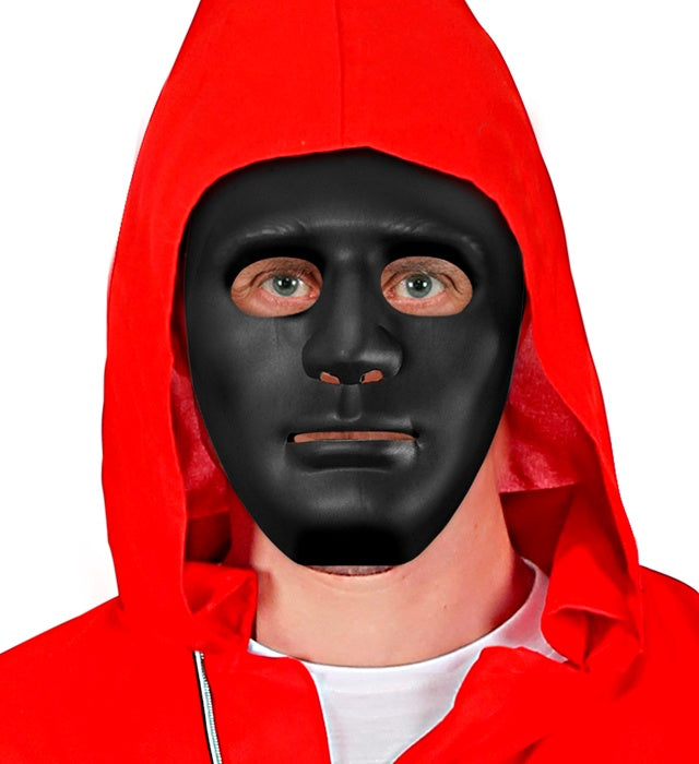 Widmann schwarze Anonymous-Maske aus Hart-PVC für Erwachsene – Rückansicht
