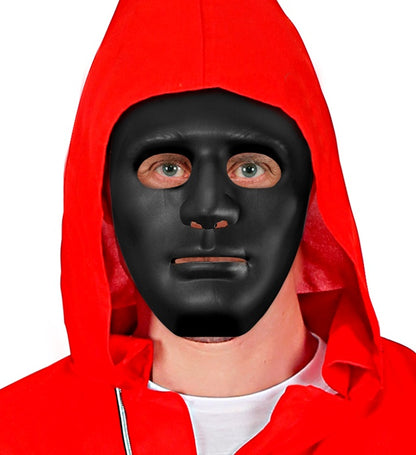 Widmann schwarze Anonymous-Maske aus Hart-PVC für Erwachsene – Rückansicht