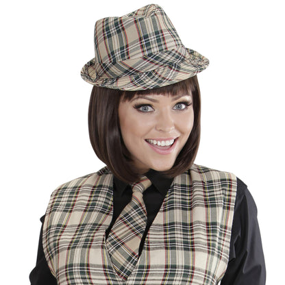 Beigefarbener Tartan-Fedora von Widmann – Detailansicht