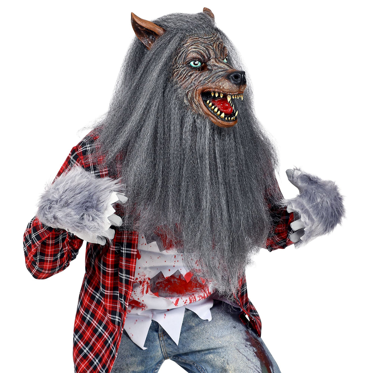 Widmann Werwolf-Vollkopfmaske mit Fell für Erwachsene – Detailansicht