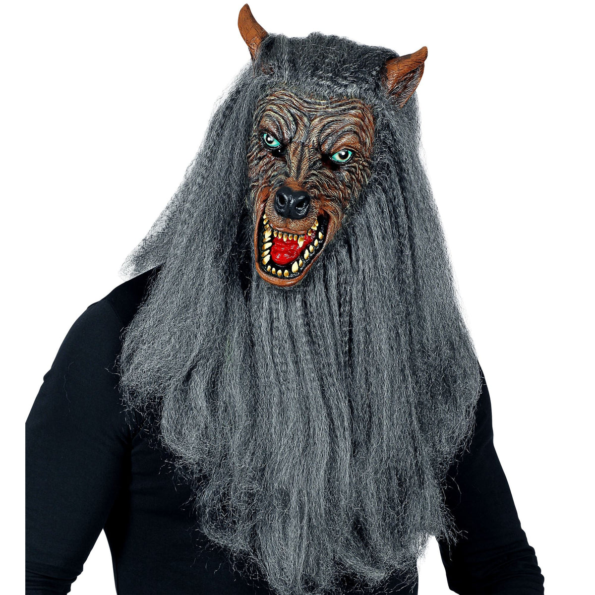 Widmann Werwolf-Vollkopfmaske mit Fell für Erwachsene – Seitenansicht